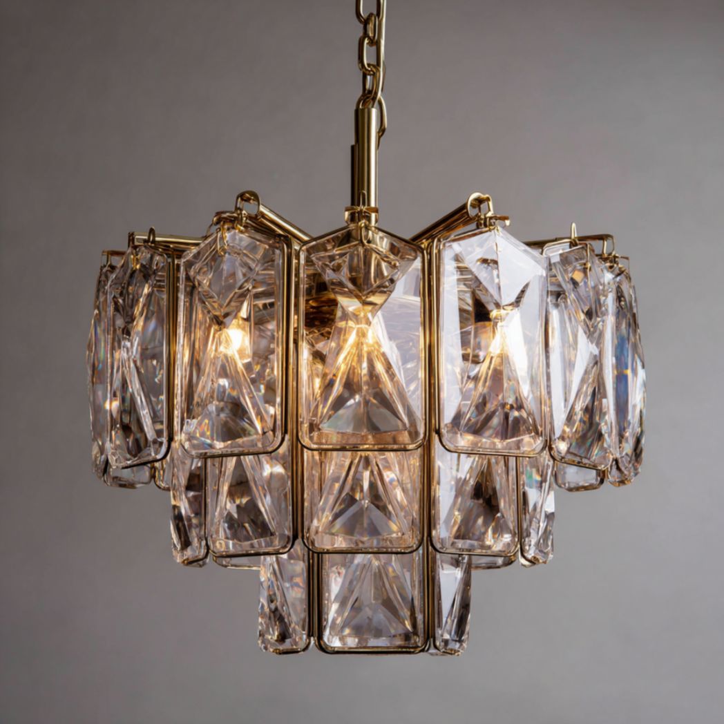 Suspension, design en métal doré avec cristal taillé-Wmkavanaghft