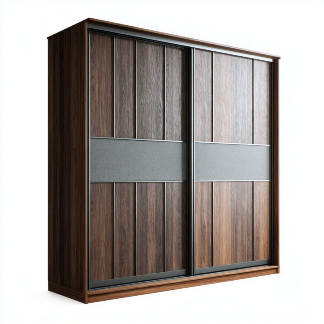 Armoire coulissante en bois foncé avec panneaux décoratifs-Wmkavanaghft