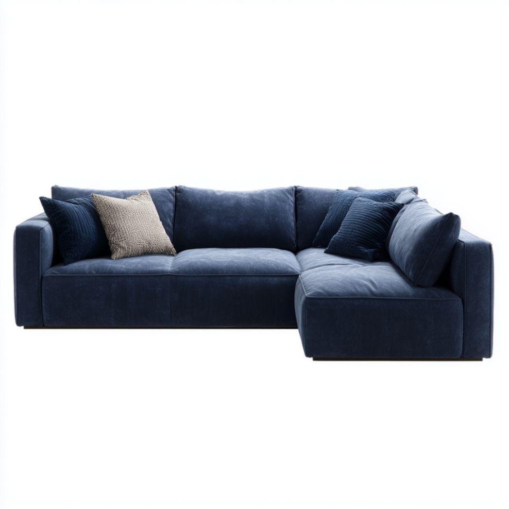 Canapé d'Angle 4 Places en Tissu Microfibre Bleu Marine-Wmkavanaghft