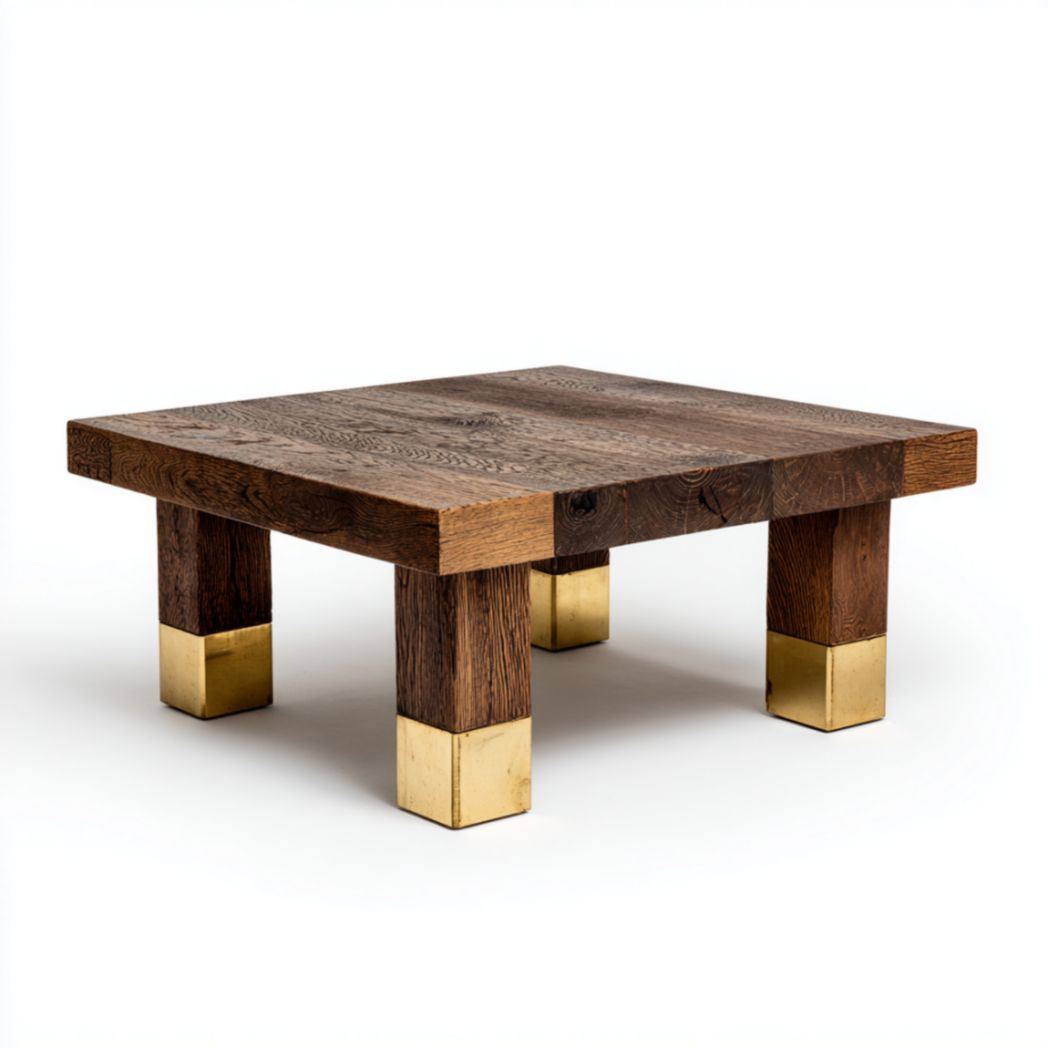 Table Basse Carrée en Chêne Massif avec Pieds à Finition Dorée-Wmkavanaghft