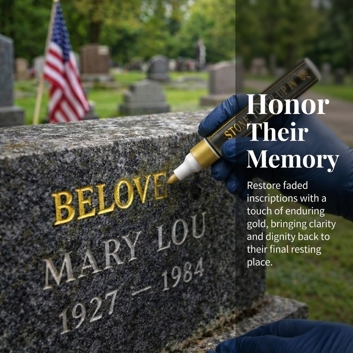 Golden Tombstone Marker Pen for Restoring Faded Grave Inscriptions