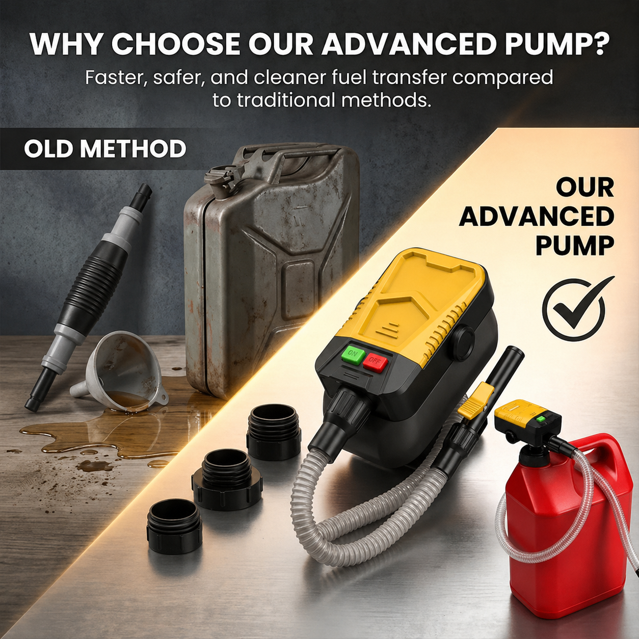 Self-Stopping Fuel Transfer Pump – Fast, Spill-Free Refueling for Gas Cans, Mowers & Generators