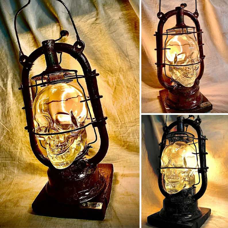 Industrial Gothic Skull Lamp