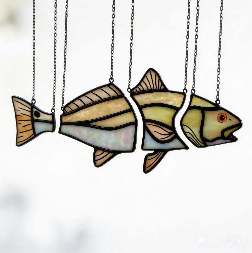 🐟 Handcrafted Stained Glass Red Drum Swimming Illusion Suncatcher✨