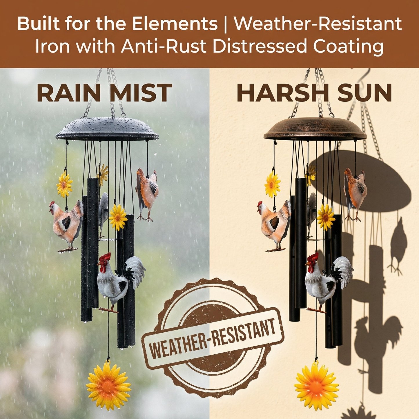 49% Off for Mother's Day🌻Vintage Metal Chicken Wind Chime with Sunflower🐔