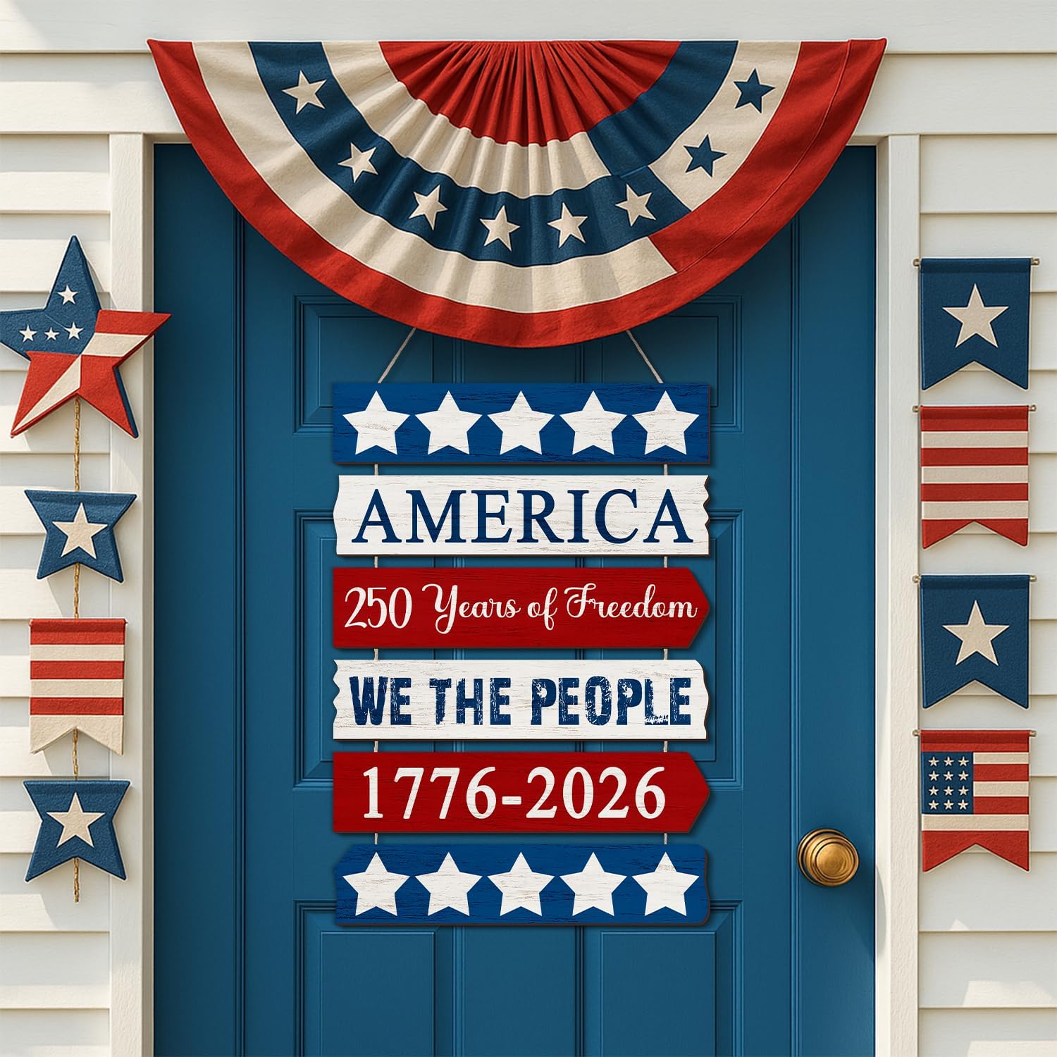 250 Years of Freedom Patriotic Door Sign Rustic Wooden Hanging Decor for Front Door, Porch & 2026 Celebration