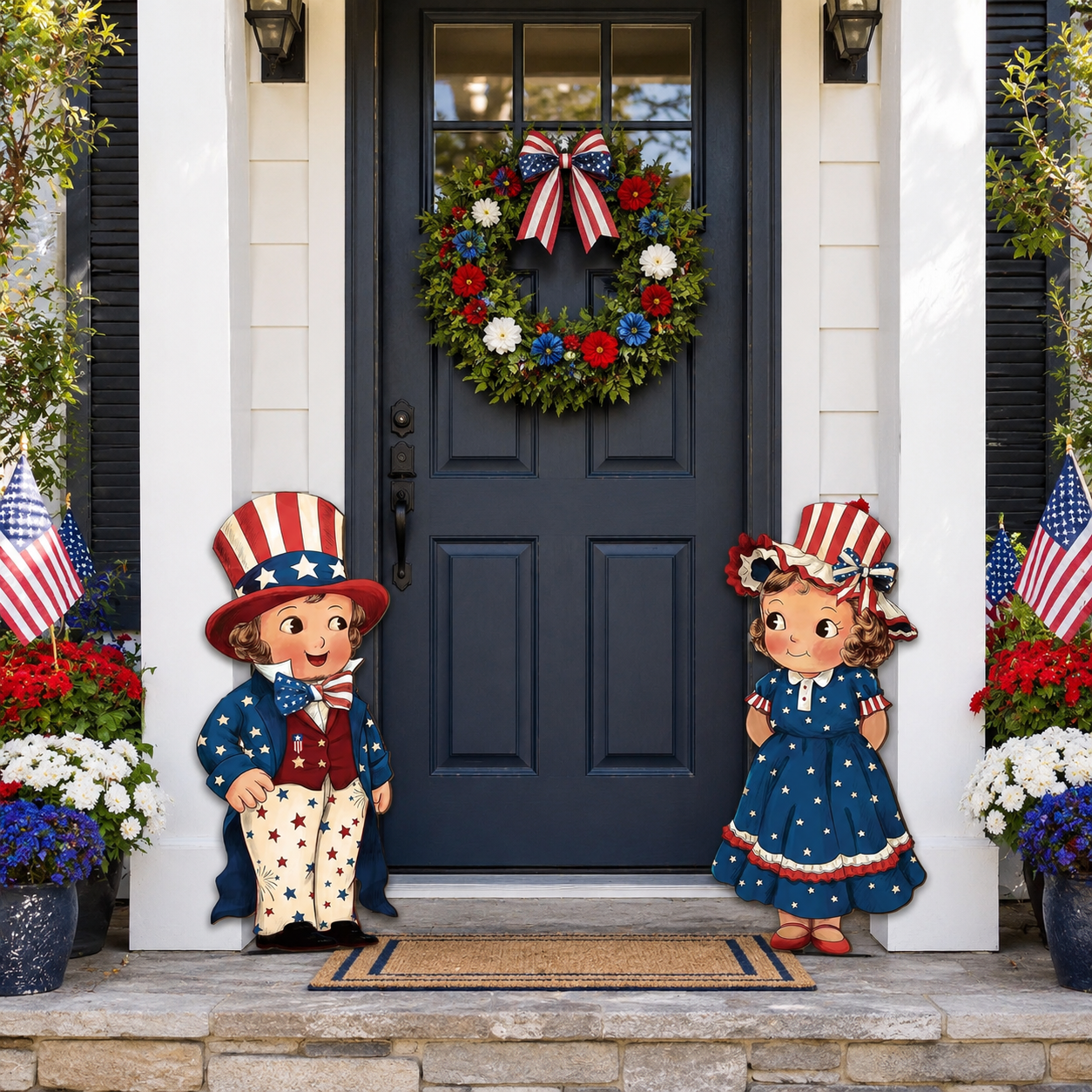 2-Piece Patriotic Wooden Hanging Door Signs – Vintage Americana Porch Decor