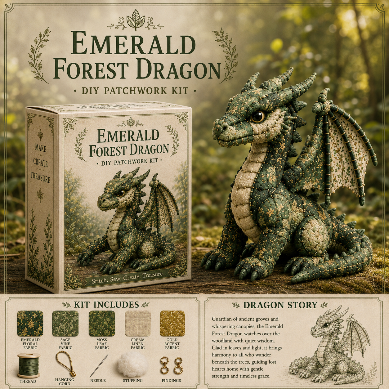 🐉 Royal Patchwork Dragon DIY Kit · Stitch Your Own Fantasy Guardian