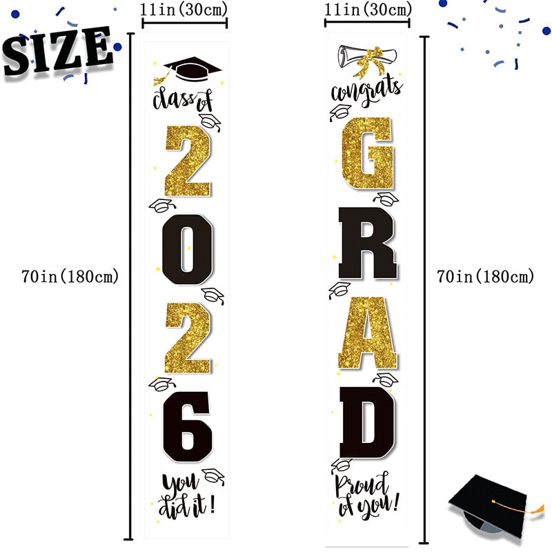 🔥LAST DAY 50% OFF - 🎓Class of 2026 Graduation Banner | Congrats Grad Front Door Porch Decor for Graduation Party (✨Set of 2)