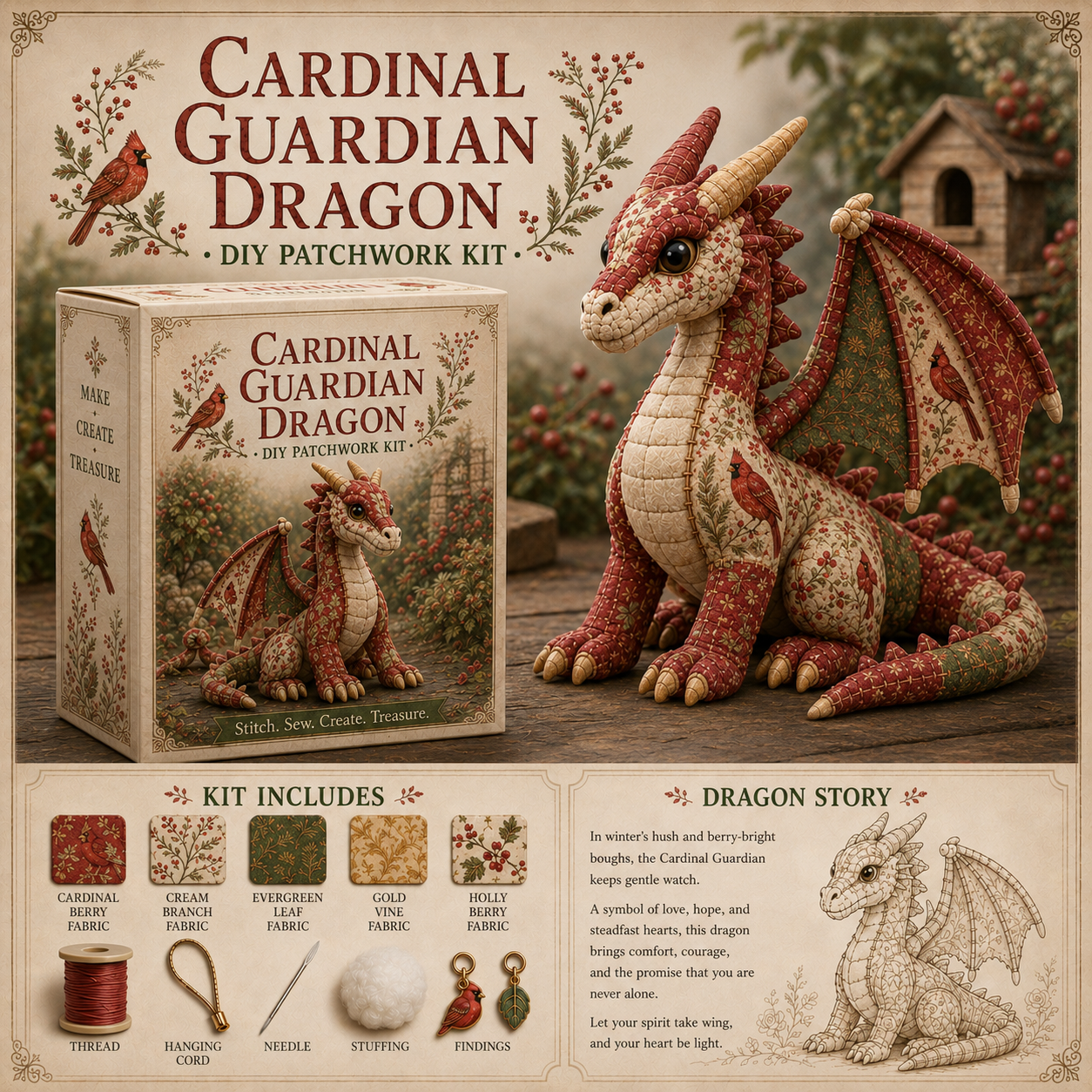🐉 Royal Patchwork Dragon DIY Kit · Stitch Your Own Fantasy Guardian