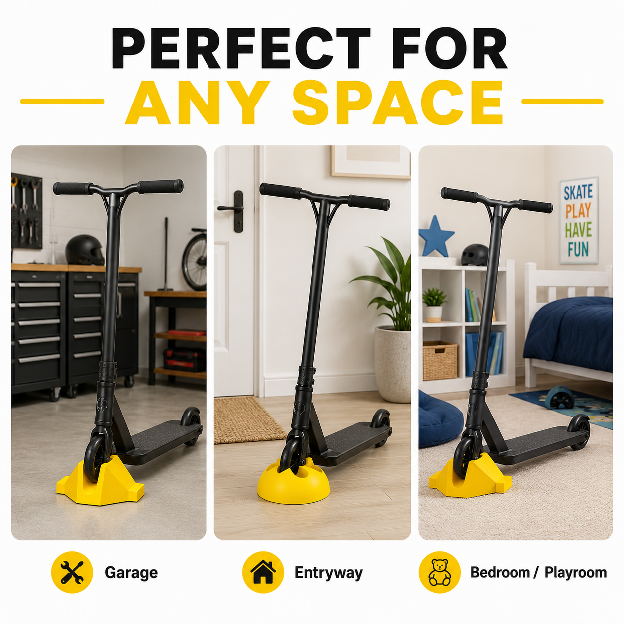 2-Style Scooter Parking Stand – Compact & Wide Base Garage Organizer