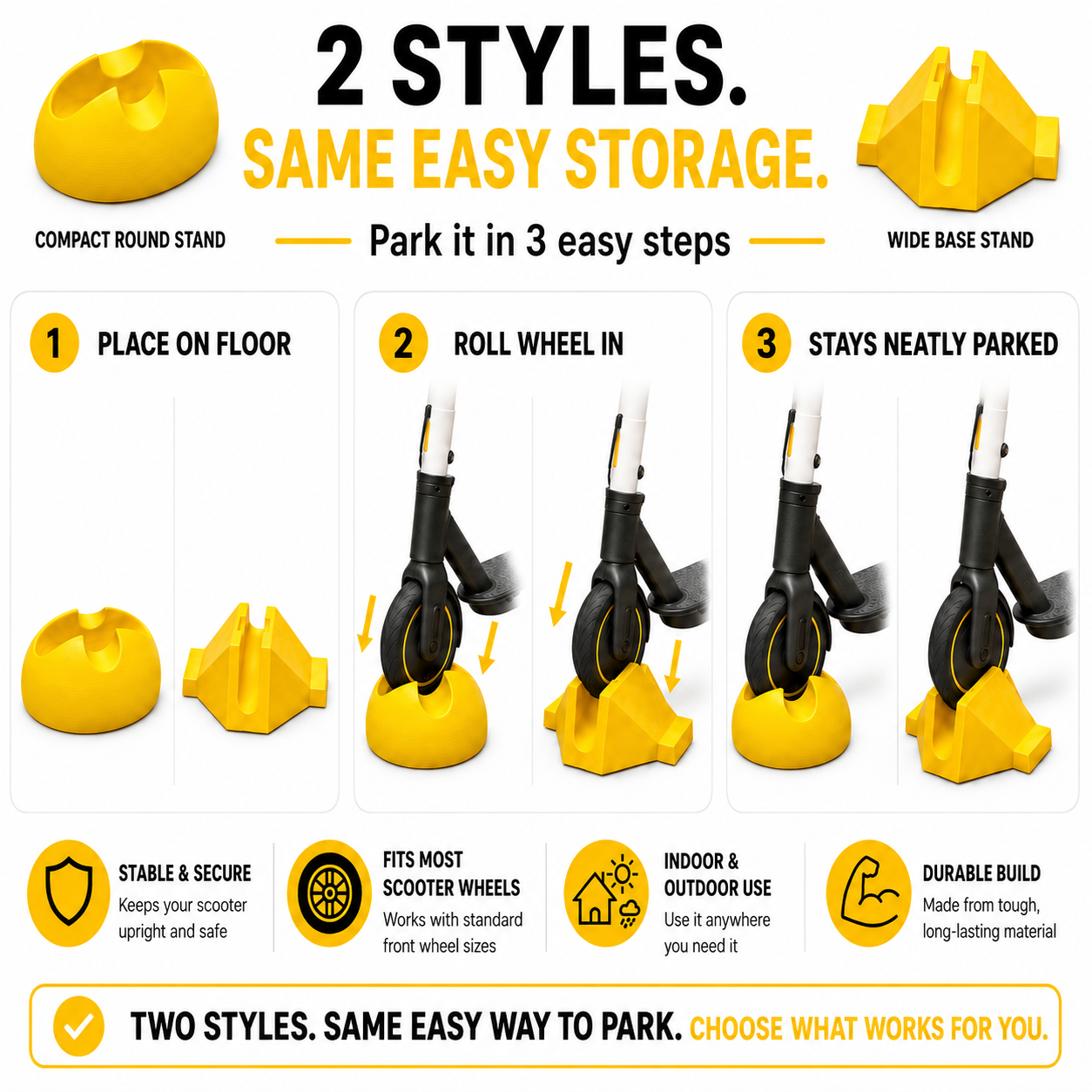 2-Style Scooter Parking Stand – Compact & Wide Base Garage Organizer