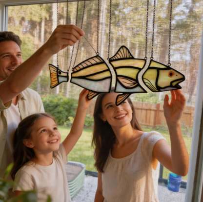 🐟 Handcrafted Stained Glass Red Drum Swimming Illusion Suncatcher✨