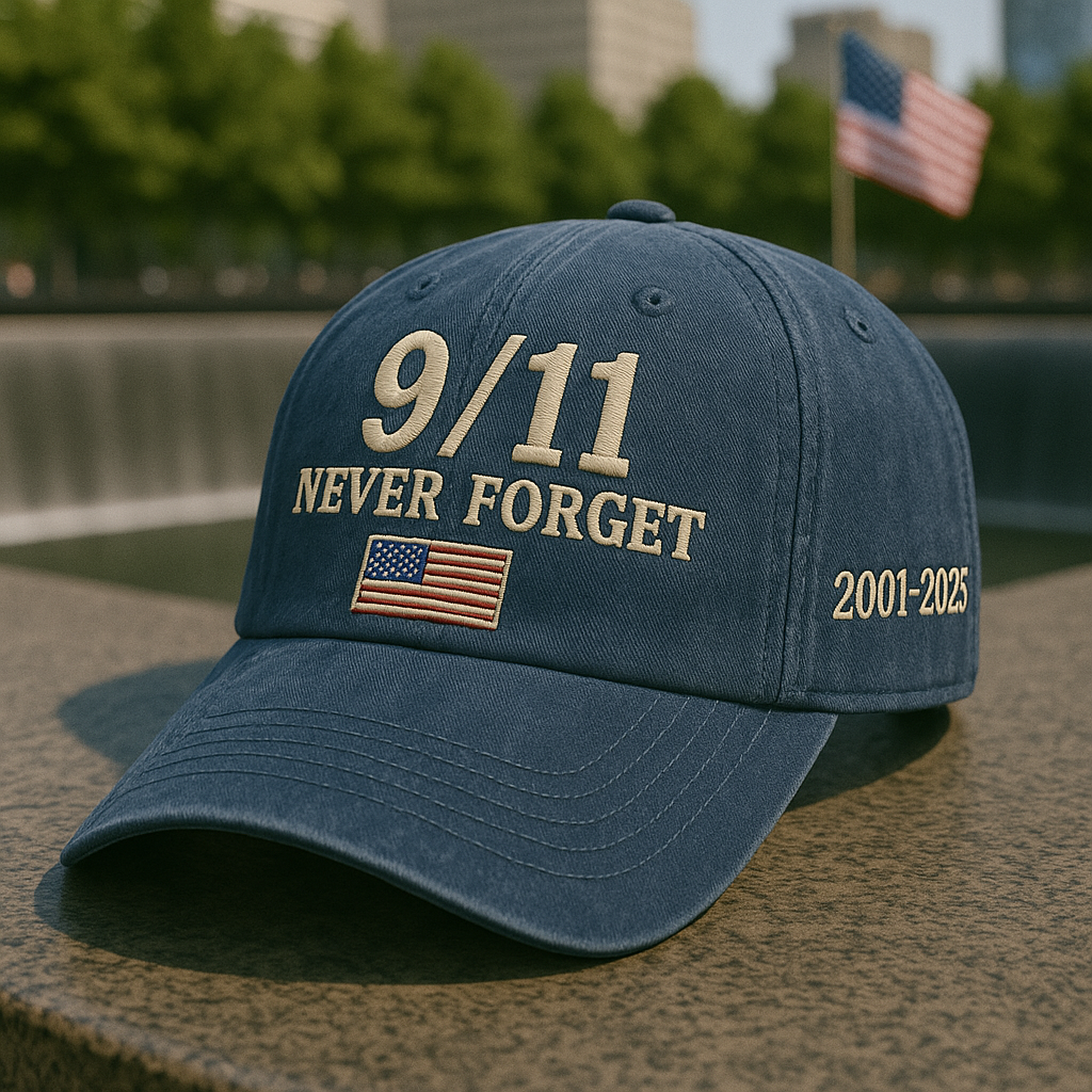 9/11 NEVER FORGET – 2001–2025 Memorial Cap