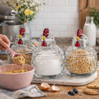 Farmhouse Chicken Glass Canister Set – Cute Kitchen Storage Jars for Countertop Decor