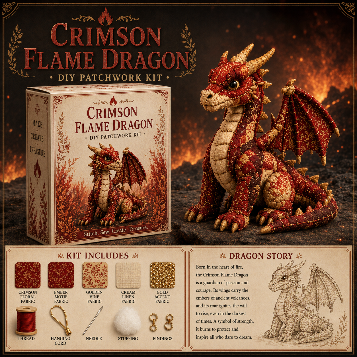 🐉 Royal Patchwork Dragon DIY Kit · Stitch Your Own Fantasy Guardian