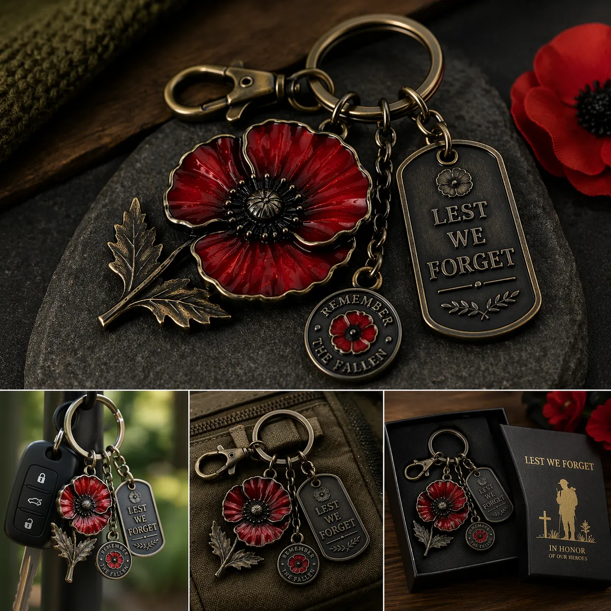Remembrance Poppy Keychain-LEST WE FORGET