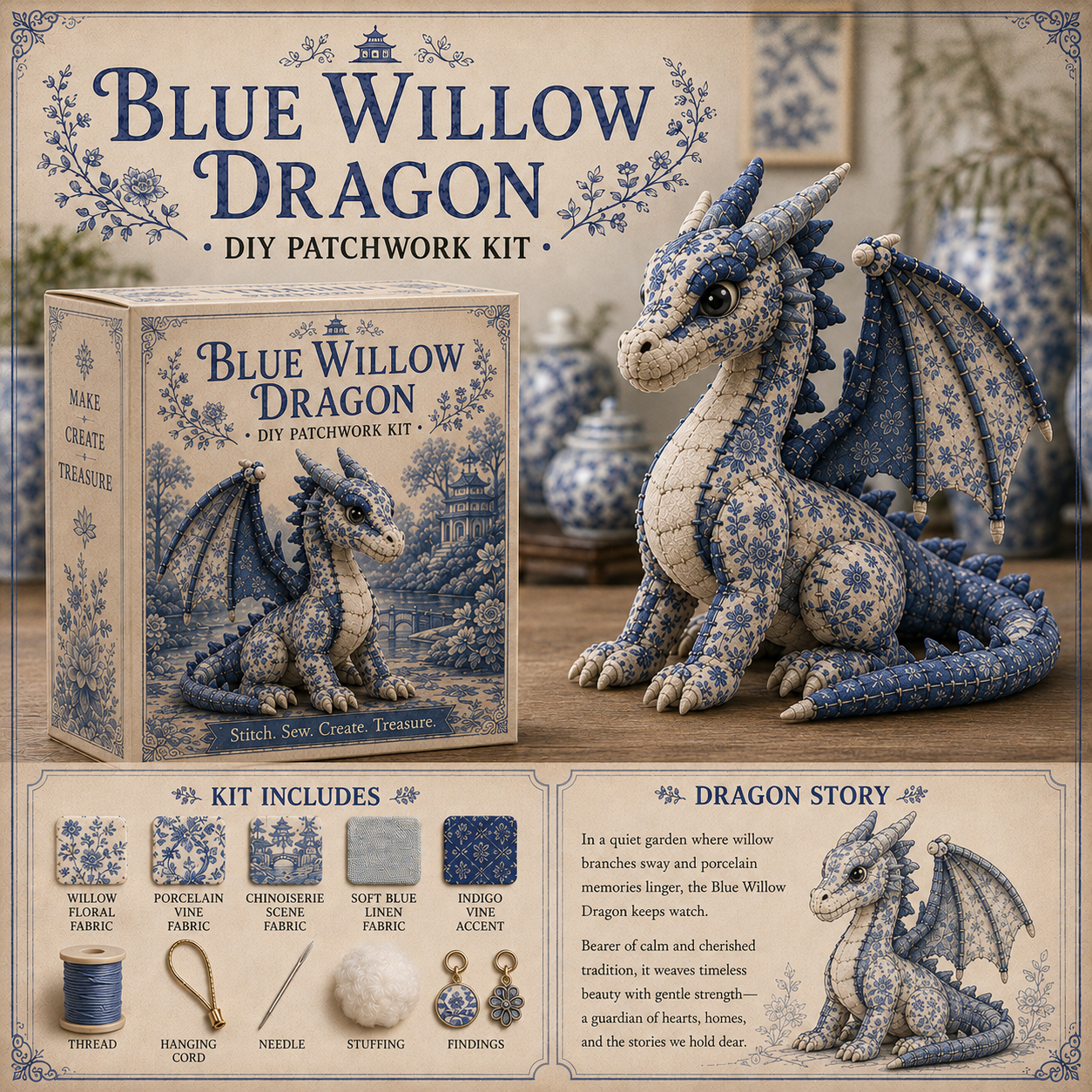 🐉 Royal Patchwork Dragon DIY Kit · Stitch Your Own Fantasy Guardian