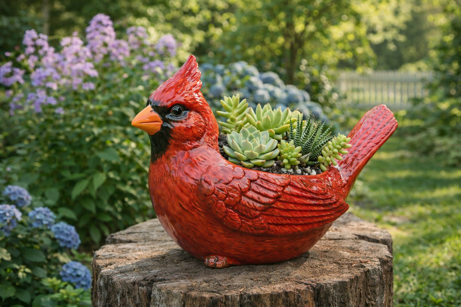 Hand-Painted Cardinal Bird Succulent Planter - Resin Bird Pot for Indoor/Outdoor Decor (Meaningful Garden Gift)