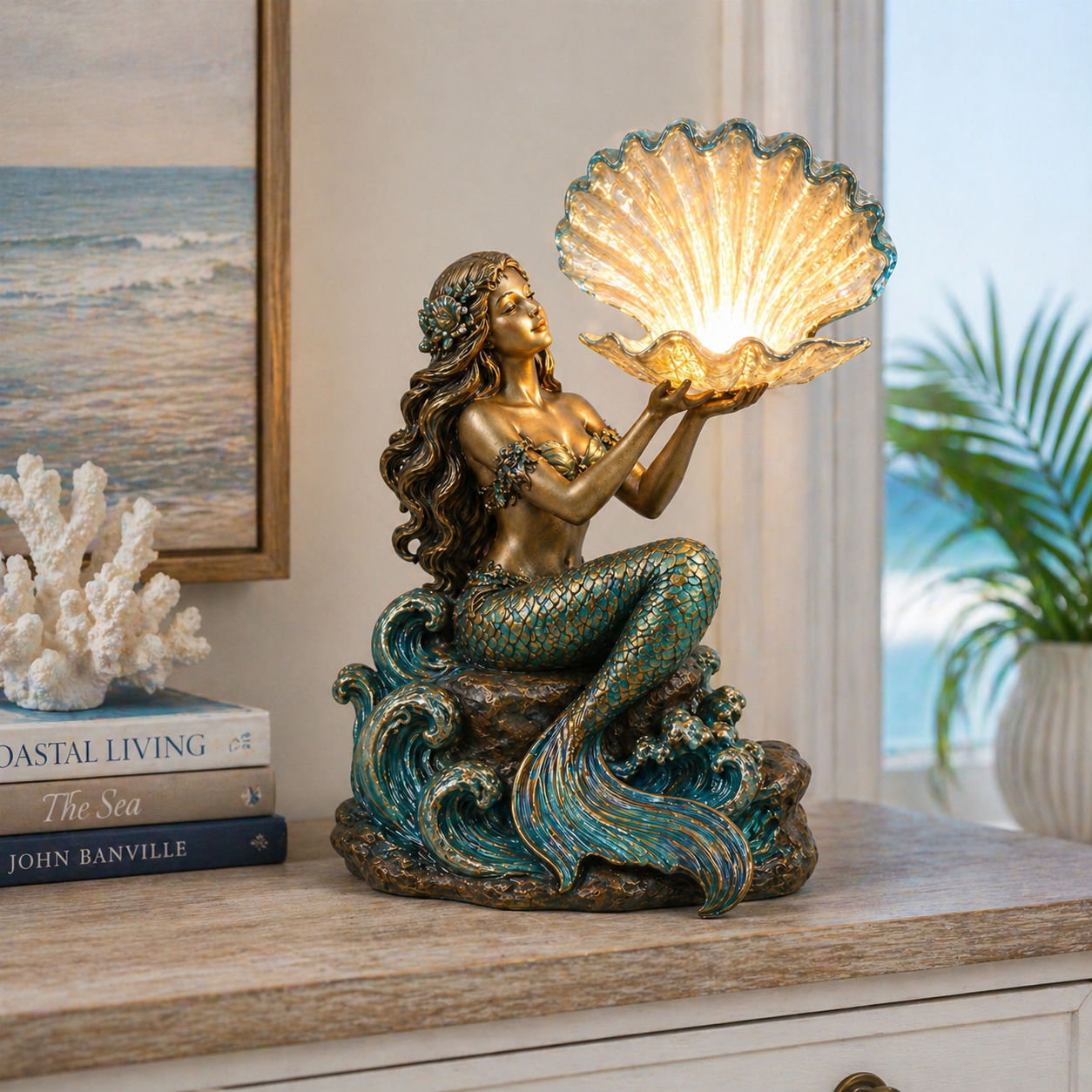 Moonlit Mermaid Shell Lamp – Ocean Glow Night Light & Fantasy Room Decor