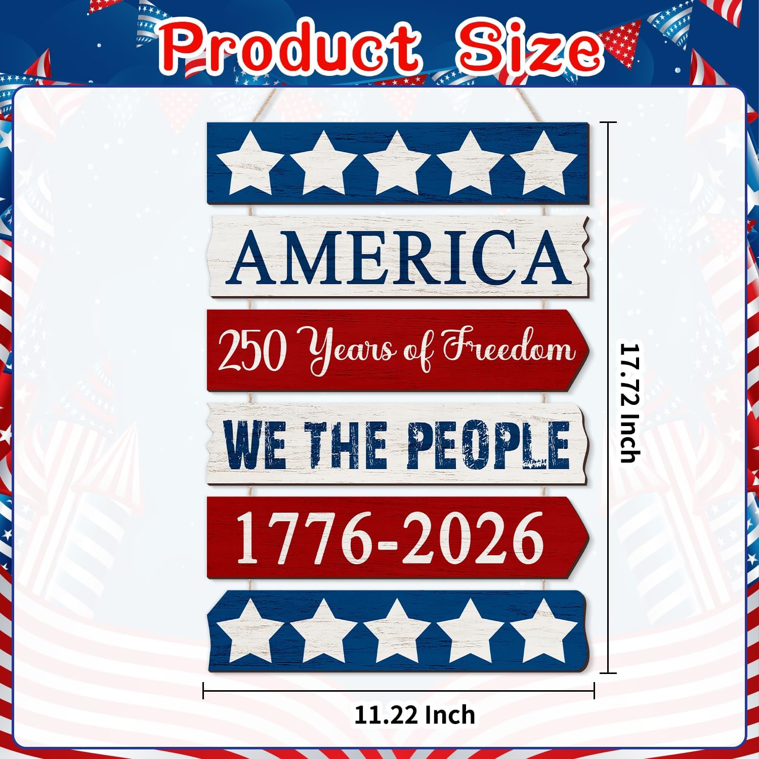 250 Years of Freedom Patriotic Door Sign Rustic Wooden Hanging Decor for Front Door, Porch & 2026 Celebration