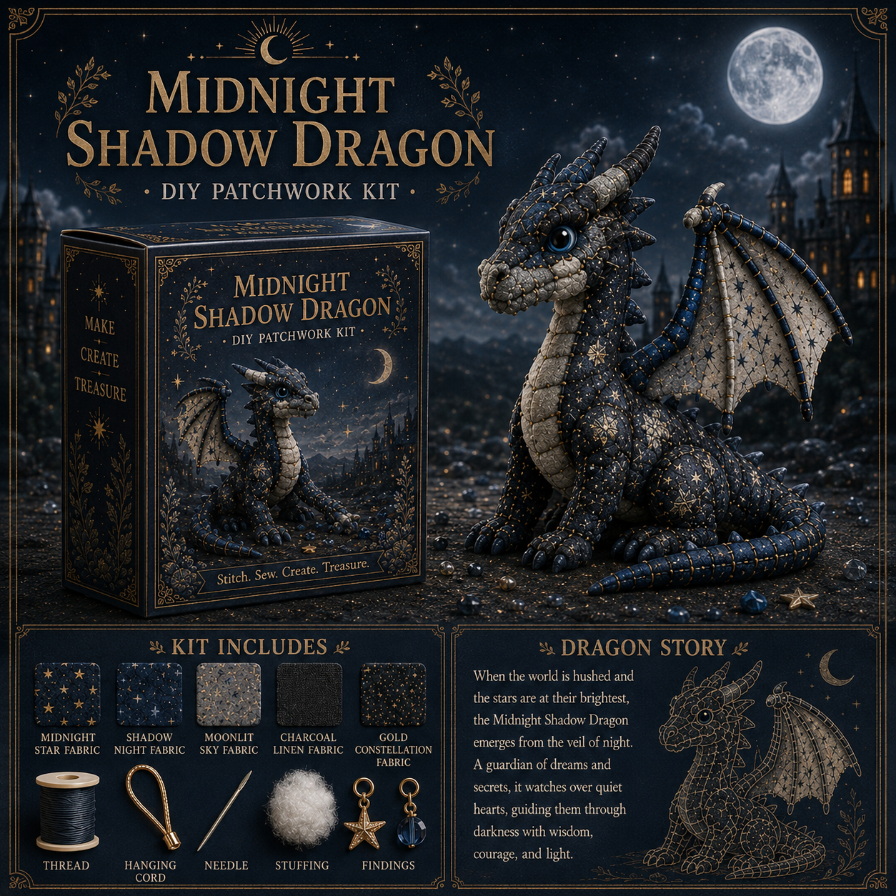 🐉 Royal Patchwork Dragon DIY Kit · Stitch Your Own Fantasy Guardian