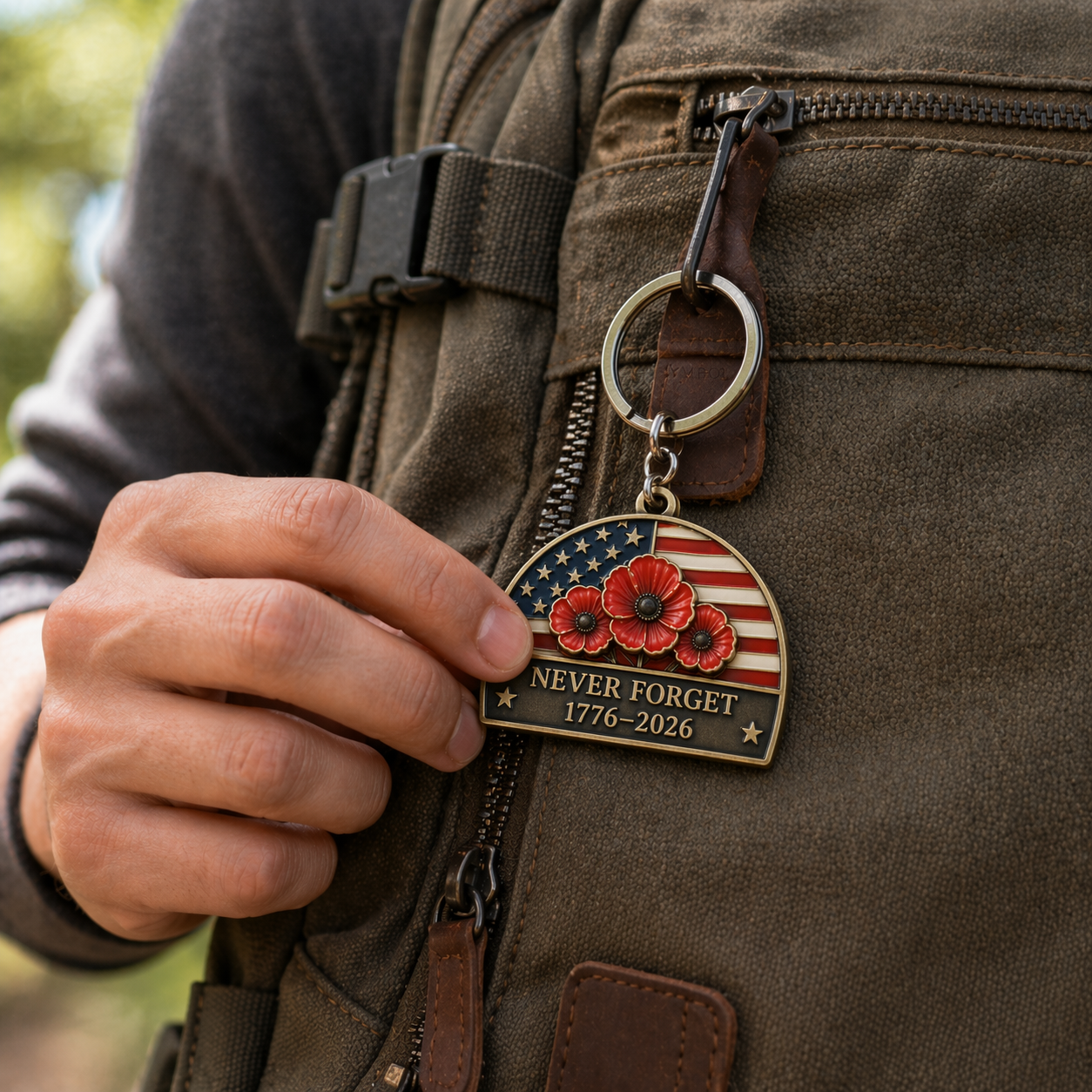 🇺🇸 America 250 Memorial Poppy Keychain – Gift Box Included