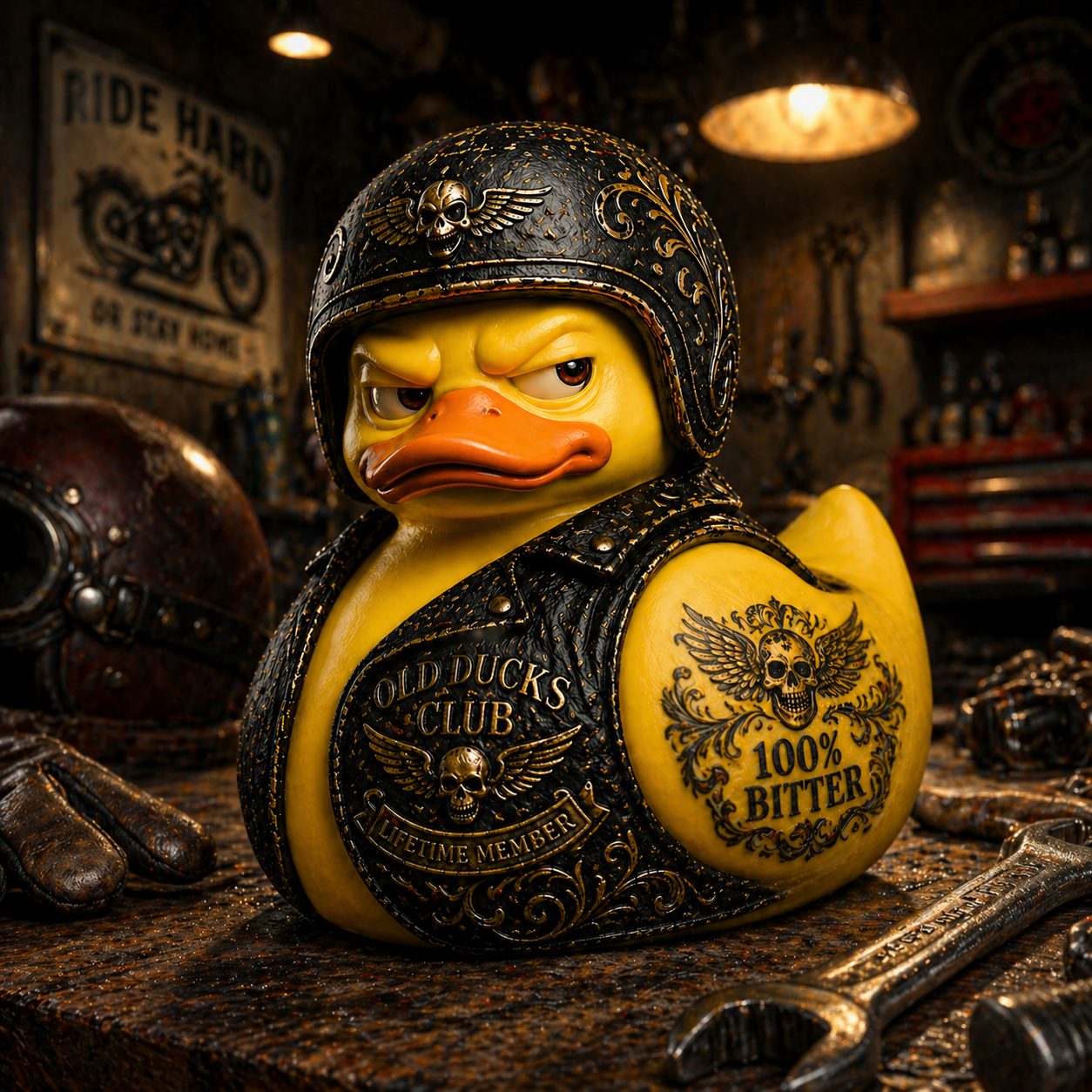 Old Ducks Club: 100% Bitter Collectible Biker Duck Figurine – Limited Edition