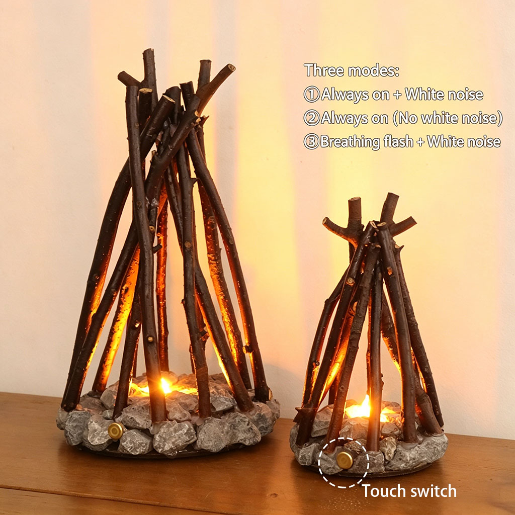 Cozy Campfire Night Light with White Noise – Touch Control Ambient Sleep Lamp