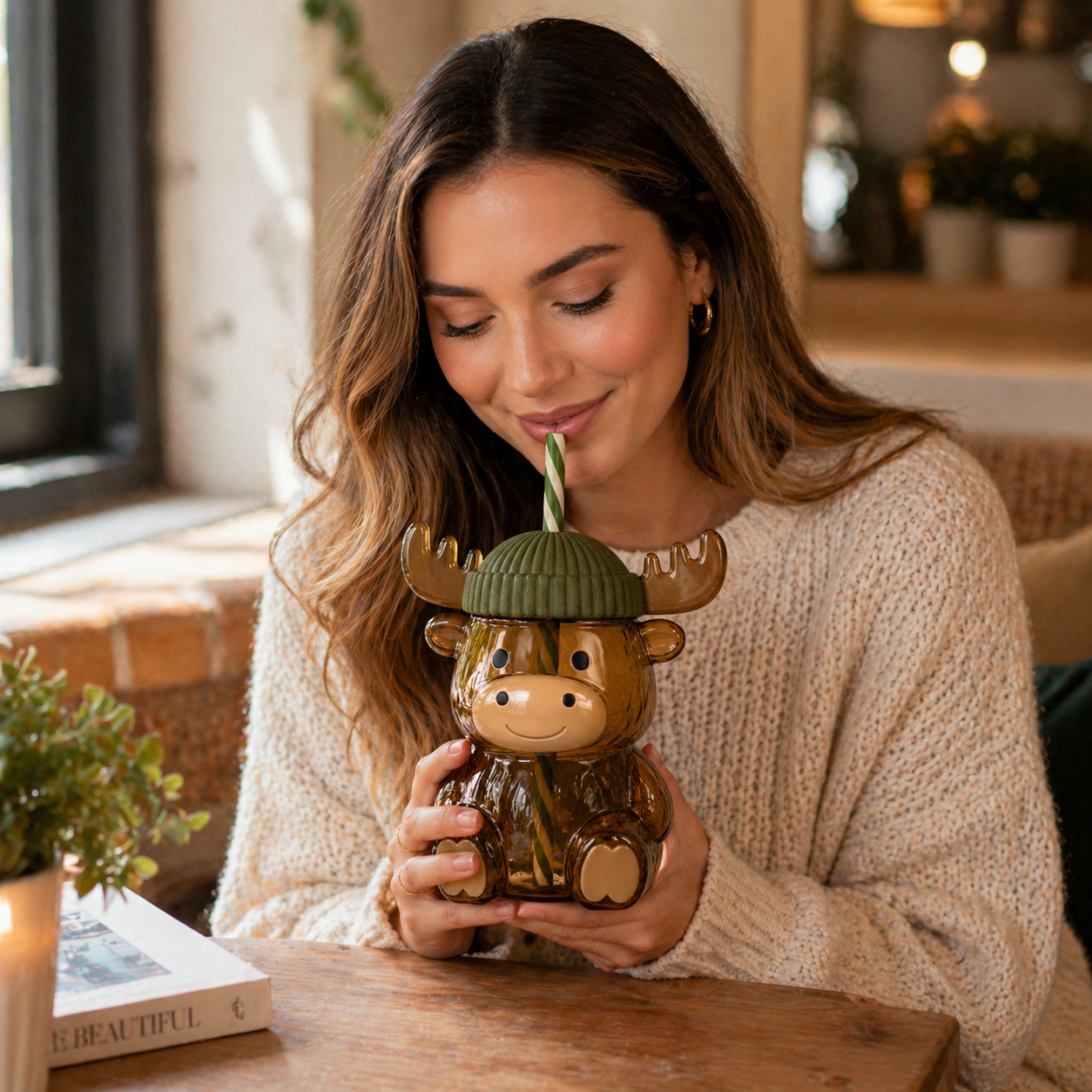 Adorable Animal Glass Sipper Cup