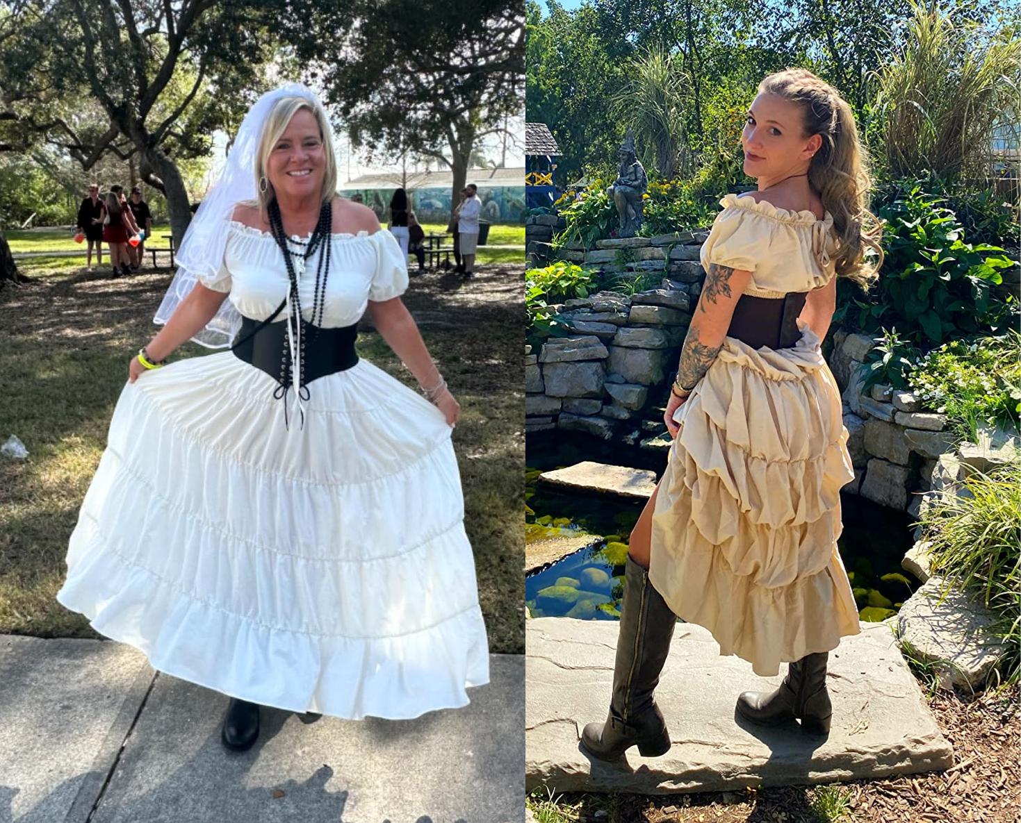 Renaissance Costume Women Medieval Irish Under Dress Retro Gown Wench Peasant Smocked Waist Long Dresses Halloween Costumes Girls Party Outfit Gothic Dress 6531-D1 Shortsleeve Minimalist