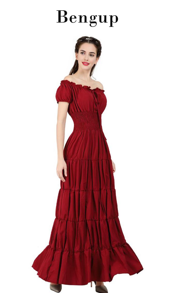 Renaissance Costume Women Medieval Irish Under Dress Retro Gown Wench Peasant Smocked Waist Long Dresses Halloween Costumes Girls Party Outfit Gothic Dress 6531-D1 Shortsleeve Minimalist