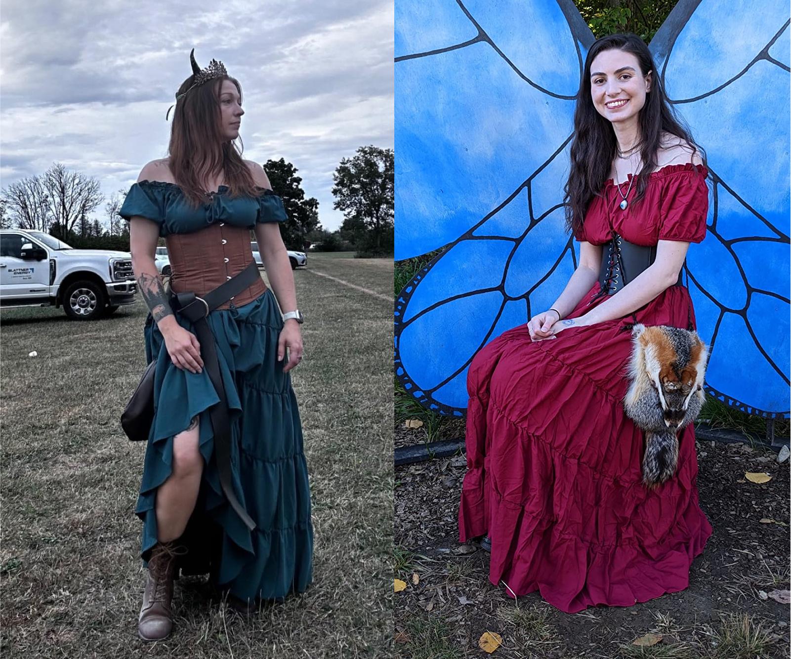 Renaissance Costume Women Medieval Irish Under Dress Retro Gown Wench Peasant Smocked Waist Long Dresses Halloween Costumes Girls Party Outfit Gothic Dress 6531-D1 Shortsleeve Minimalist