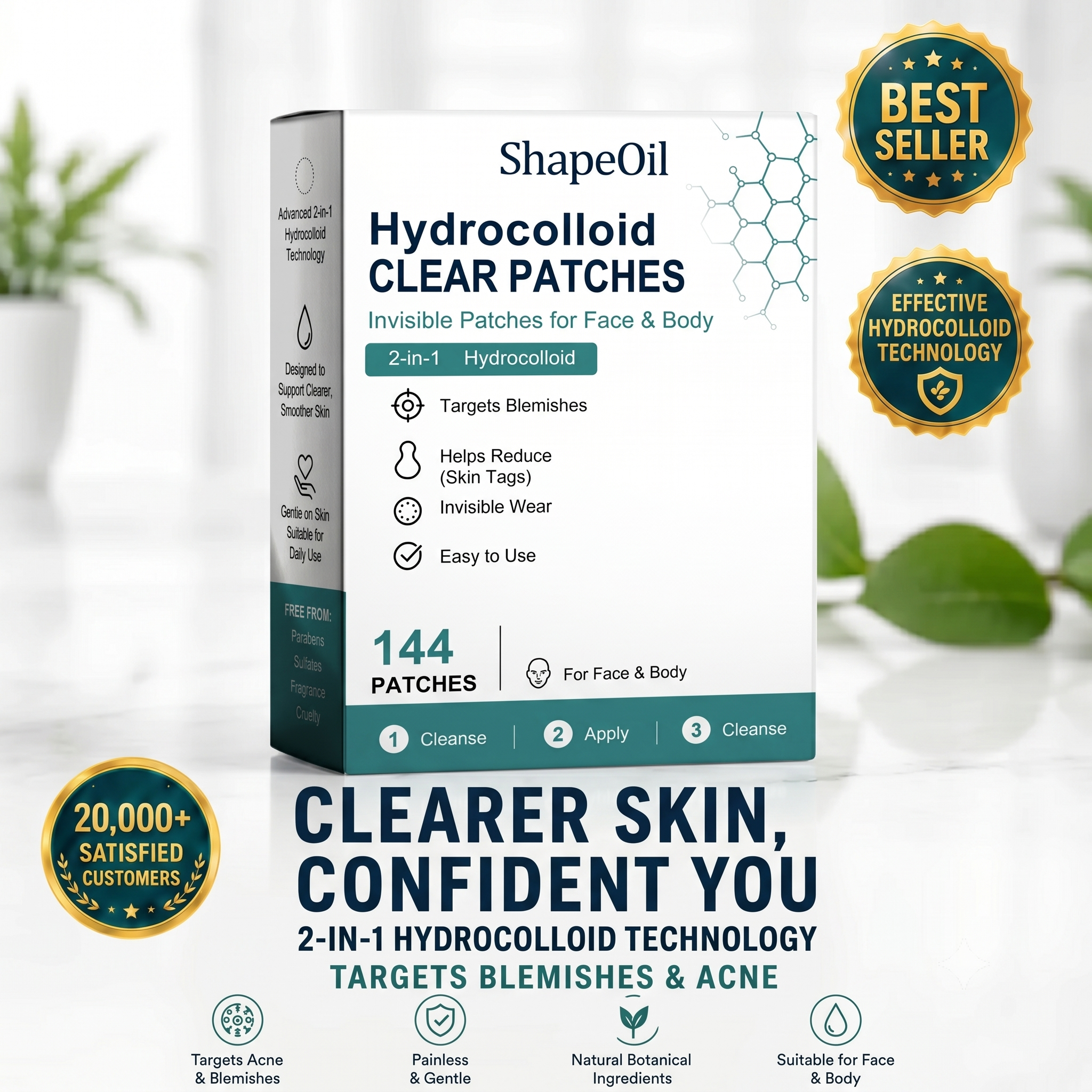 ✨2-in-1 Microneedle & Hydrocolloid Patch🍀| Removes Raised Moles, Acne, Flat Warts & Skin Tags | Helps Improve Wrinkles, Scars & Blemishes | Invisible Patches for Face & Body