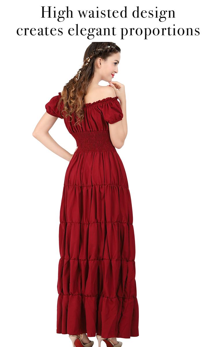 Renaissance Costume Women Medieval Irish Under Dress Retro Gown Wench Peasant Smocked Waist Long Dresses Halloween Costumes Girls Party Outfit Gothic Dress 6531-D1 Shortsleeve Minimalist