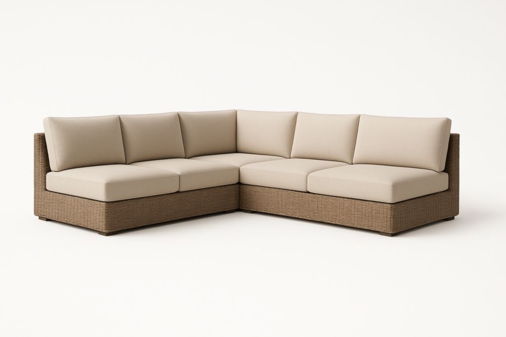 Divano ad angolo modulare in rattan e poliestere Beige