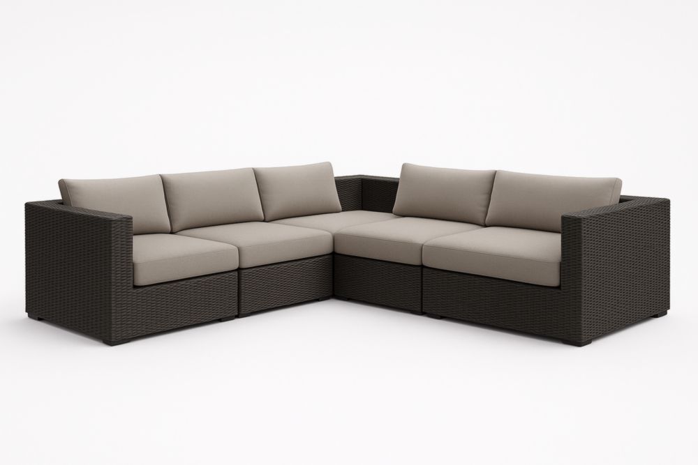 Divano ad angolo Modulare da Giardino in Polyrattan Marrone Scuro e Chiaro