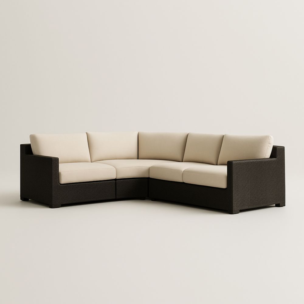 Divano ad angolo da Giardino in Rattan con Cuscini Beige