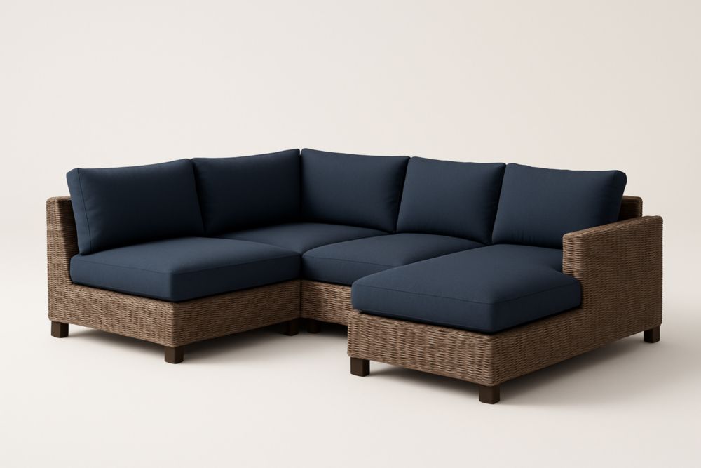 Divano ad angolo da Giardino in Rattan Sintetico con Cuscini in Poliestere Blu