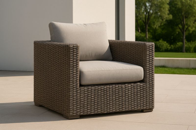 Poltrona in Rattan Sintetico con Cuscini Grigi