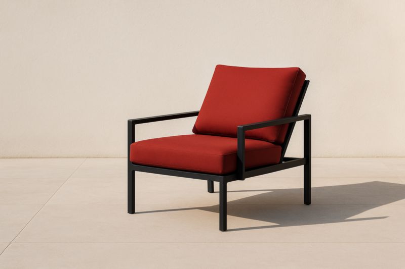 Poltrona in alluminio con cuscini in poliestere rosso 75x80x80 cm