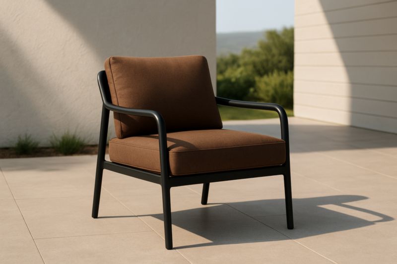 Poltrona da Esterno Tessuto Poliestere Telaio Metallo Marrone