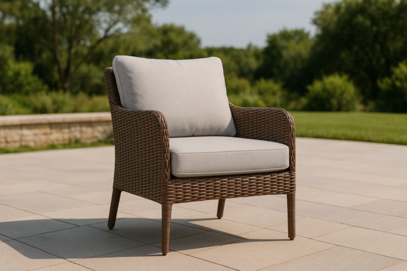 Poltrona in Rattan Sintetico con Cuscini in Poliestere Grigi