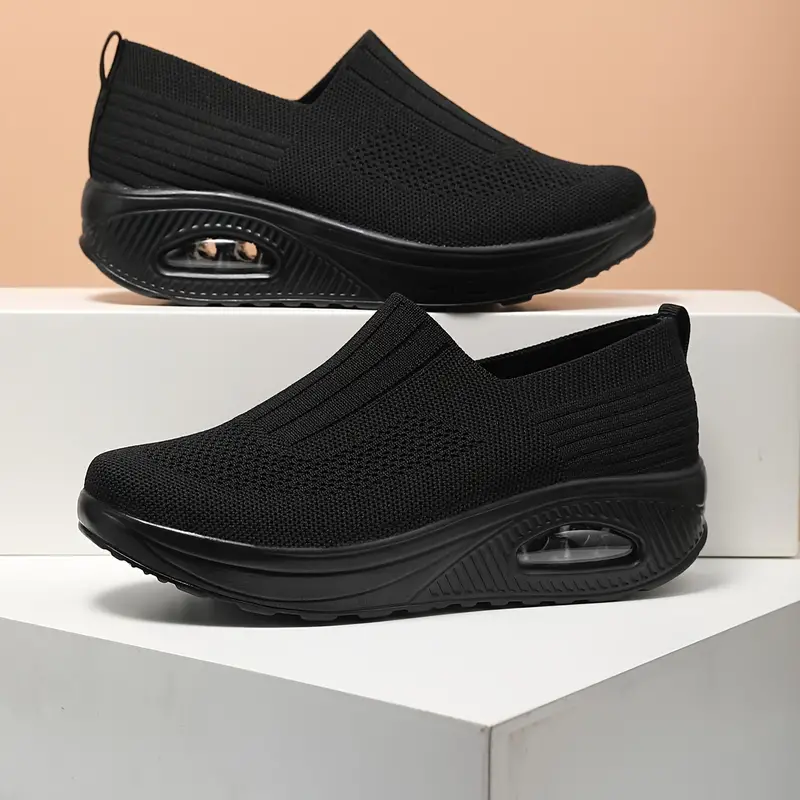 fashion knit breathable slip on casual sneakers air cushion platform outdoor walking shoes womens footwear 8
