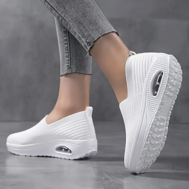 fashion knit breathable slip on casual sneakers air cushion platform outdoor walking shoes womens footwear 4