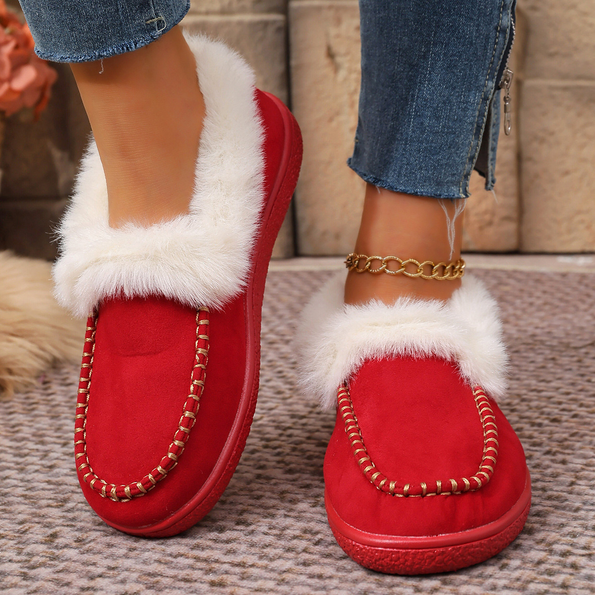 Women's suede warm flat cotton shoes