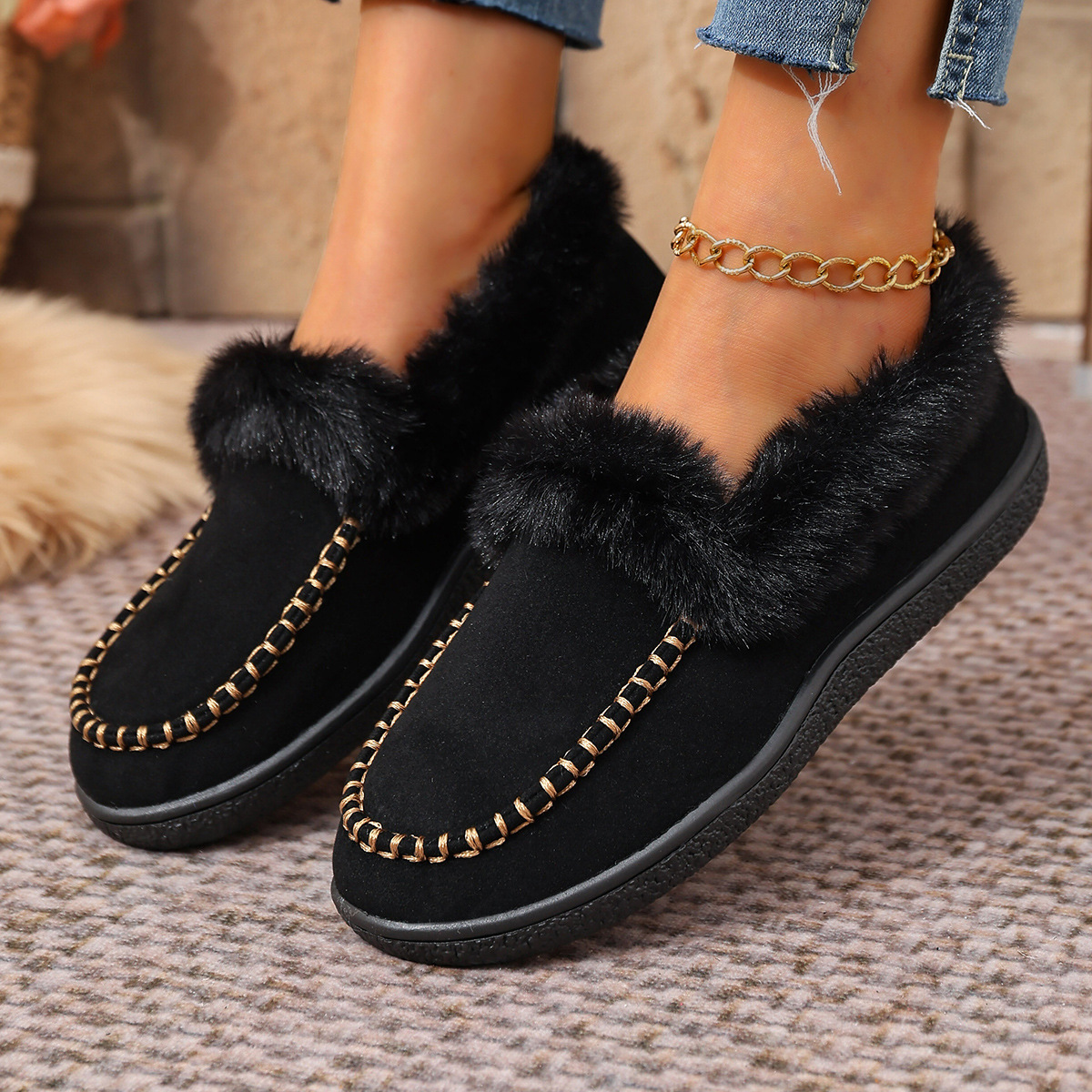 Women's suede warm flat cotton shoes