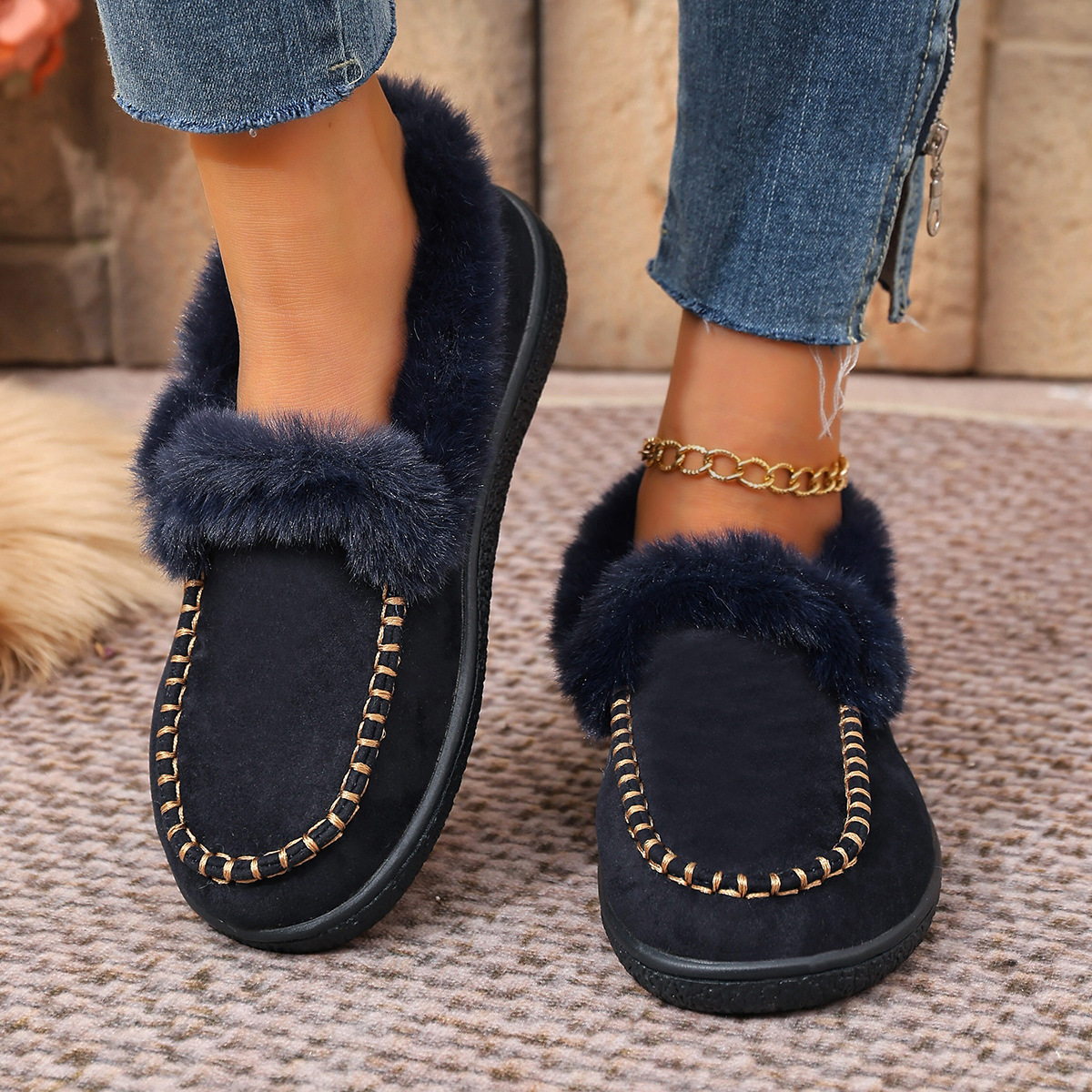 Women's suede warm flat cotton shoes