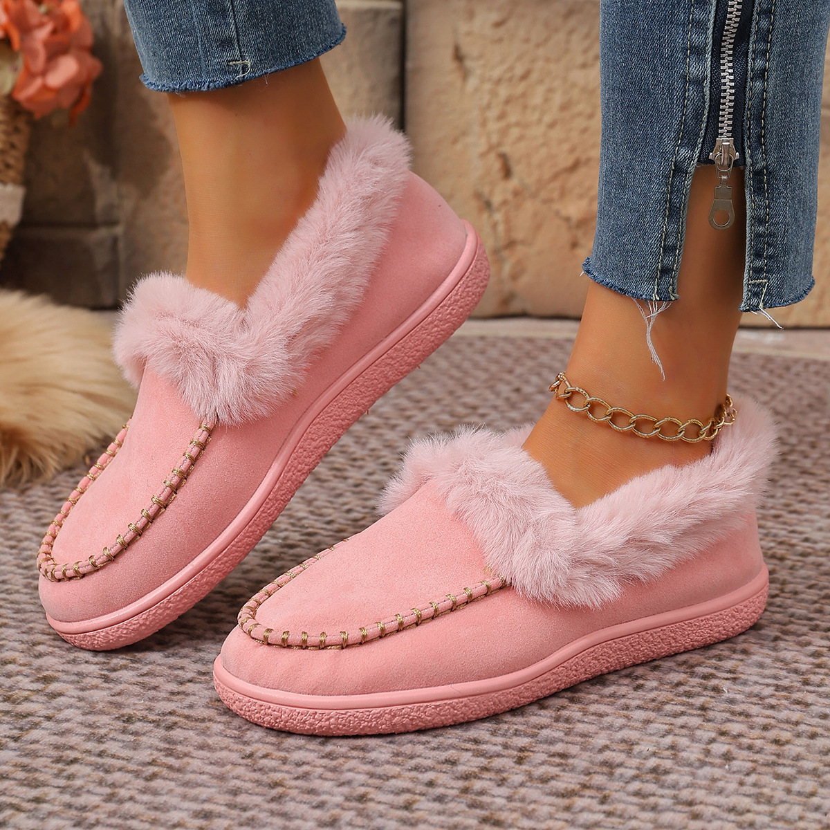 Women's suede warm flat cotton shoes