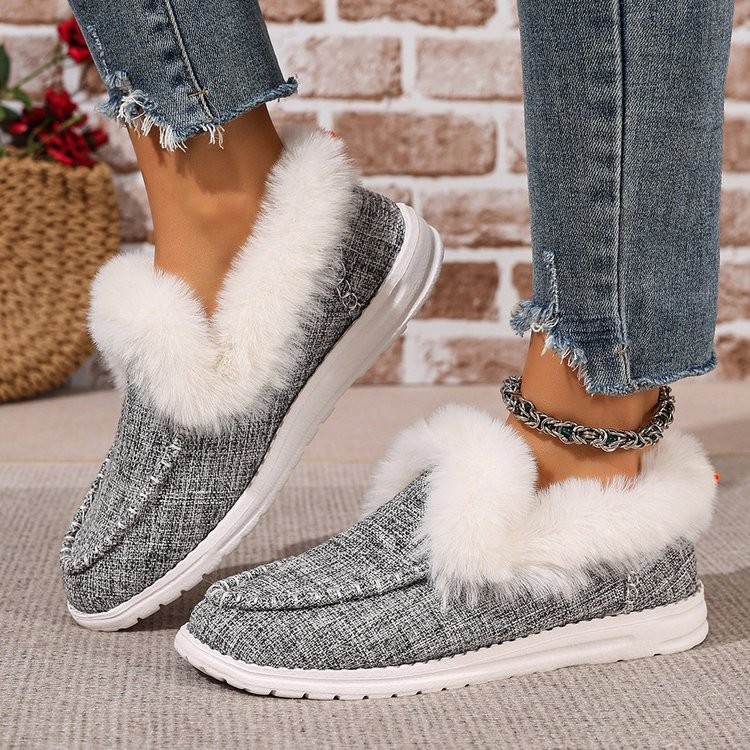 Women's velvet thickened warm flat cotton shoes